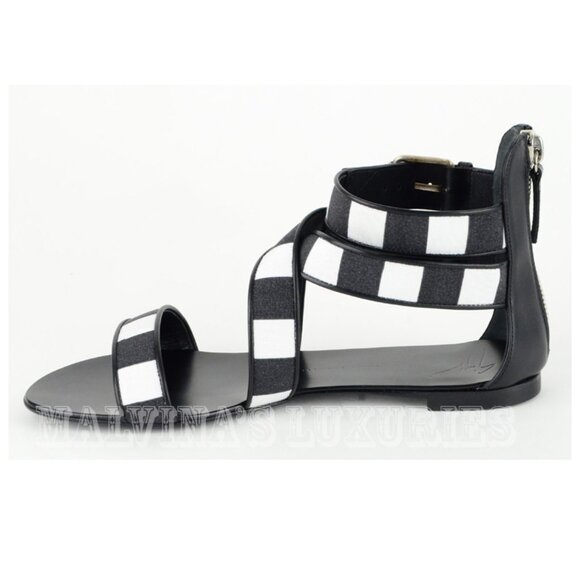 GIUSEPPE ZANOTTI SHOES GLADIATOR CANVAS & LEATHER BLACK & WHITE